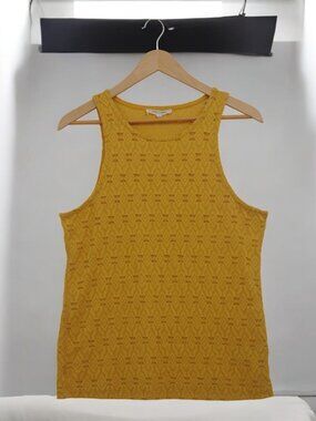 Pure + Good Anthropologie Textured Geometric Knit Mustard Tank Top Size M